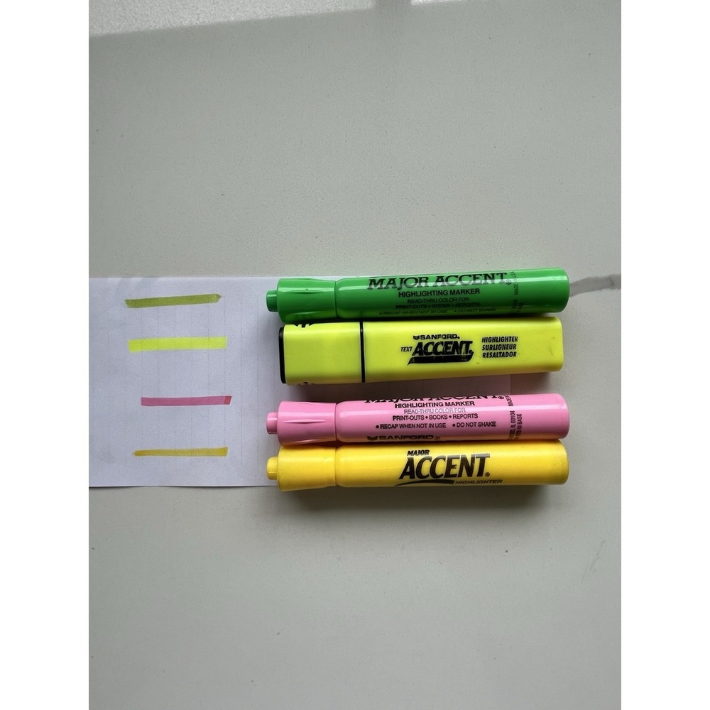 VTG Sanford Major Accent Highlighters 4 Broad Point Pink Green‎ Yellow